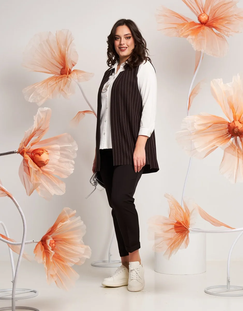 Gilet lungo fantasia gessato curvy - immagine 4