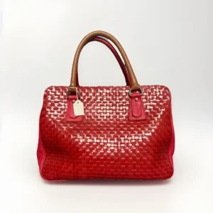 BORSA ARTIGIANALE  VERA PELLE INTRECCIATA ROSSA