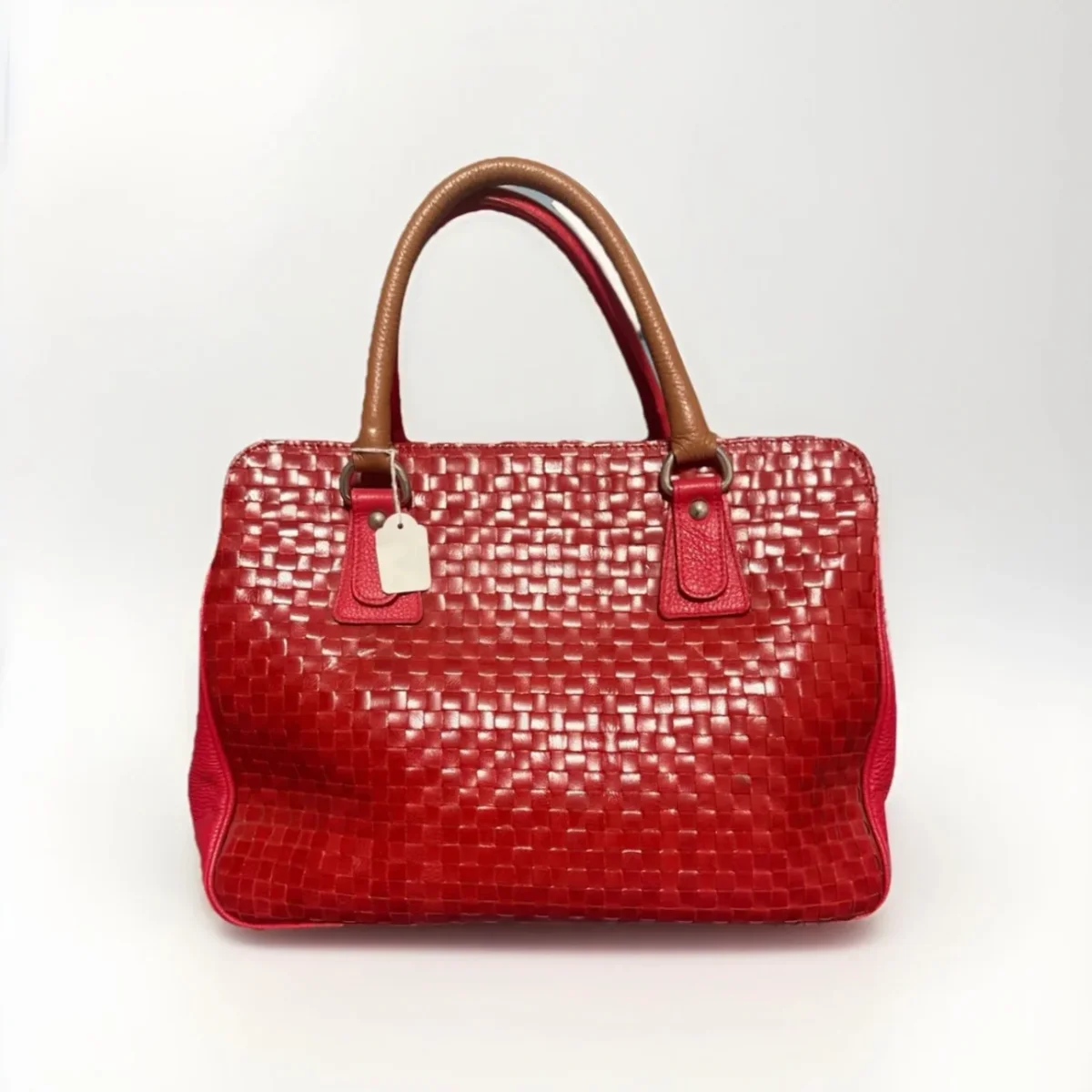 BORSA ARTIGIANALE VERA PELLE INTRECCIATA ROSSA