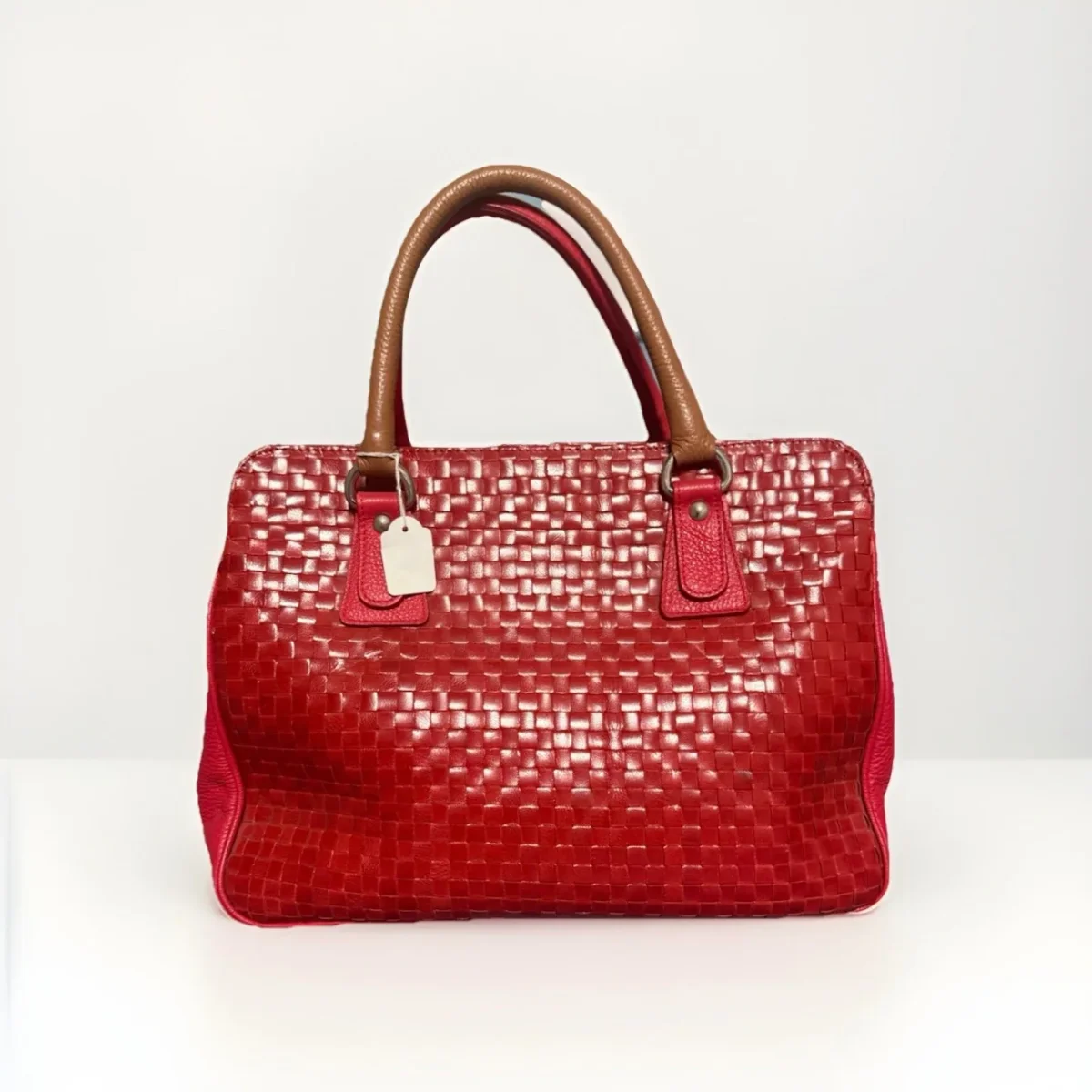 BORSA ARTIGIANALE VERA PELLE INTRECCIATA ROSSA - immagine 4