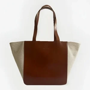 MUTH BAGS TOTE BAG ERA BORSA SHOPPING BAG ARTIGIANALE VERA PELLE E TESSUTO
