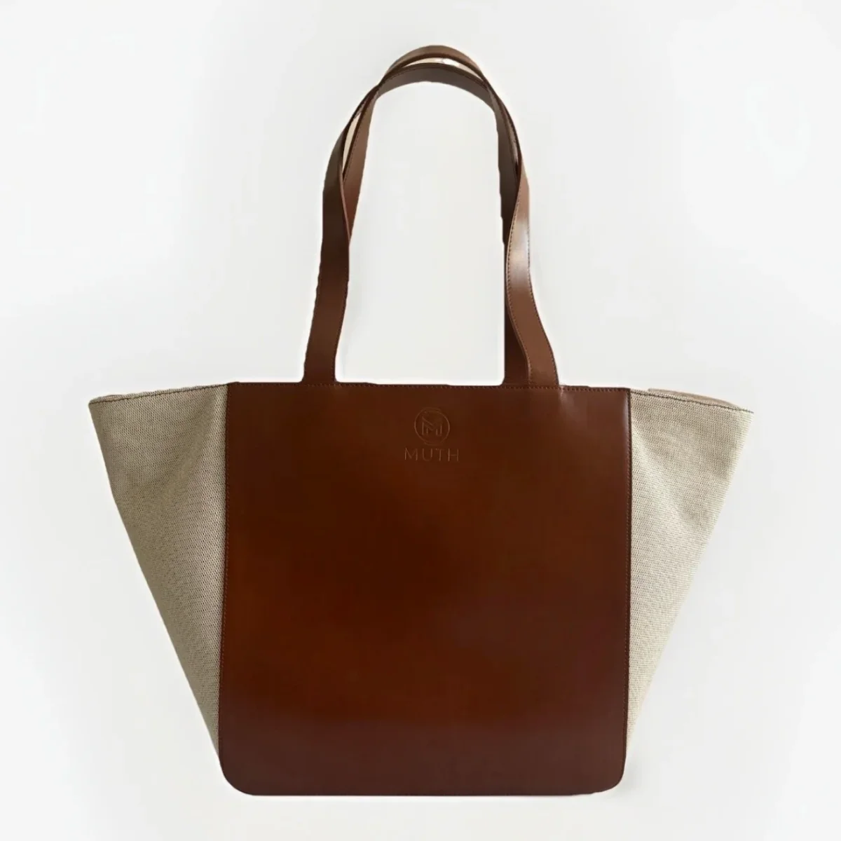 MUTH BAGS TOTE BAG ERA BORSA SHOPPING BAG ARTIGIANALE VERA PELLE E TESSUTO - immagine 2