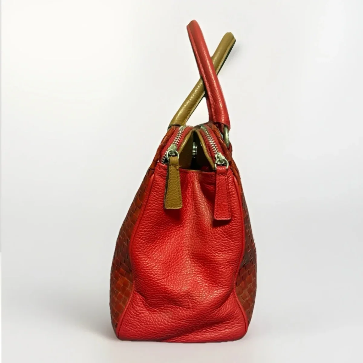 BORSA ARTIGIANALE VERA PELLE INTRECCIATA ROSSA - immagine 3
