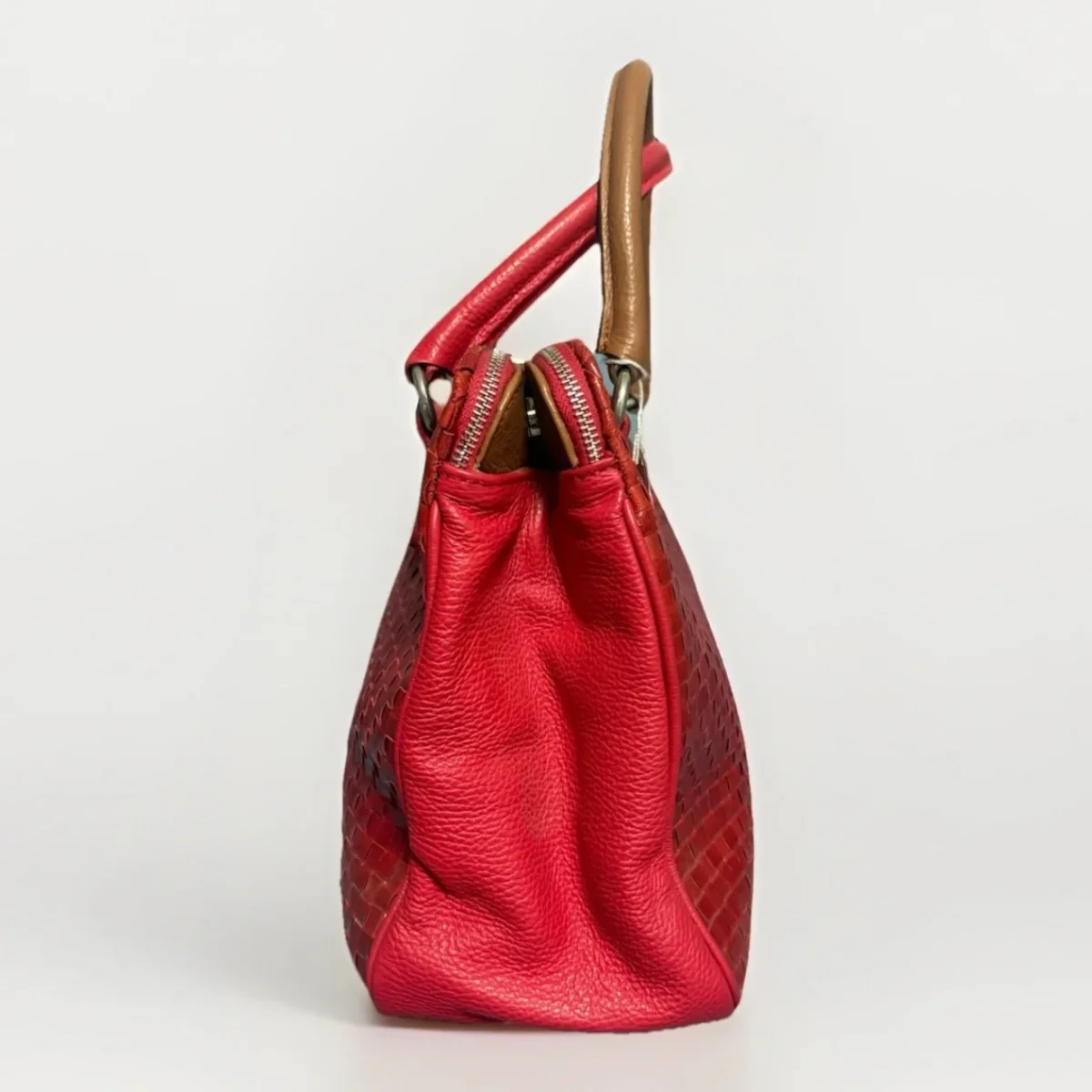 BORSA ARTIGIANALE VERA PELLE INTRECCIATA ROSSA - immagine 5