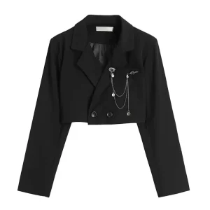 Blazer Donna Crop Punk Gothic con Catena – Giacca Streetwear