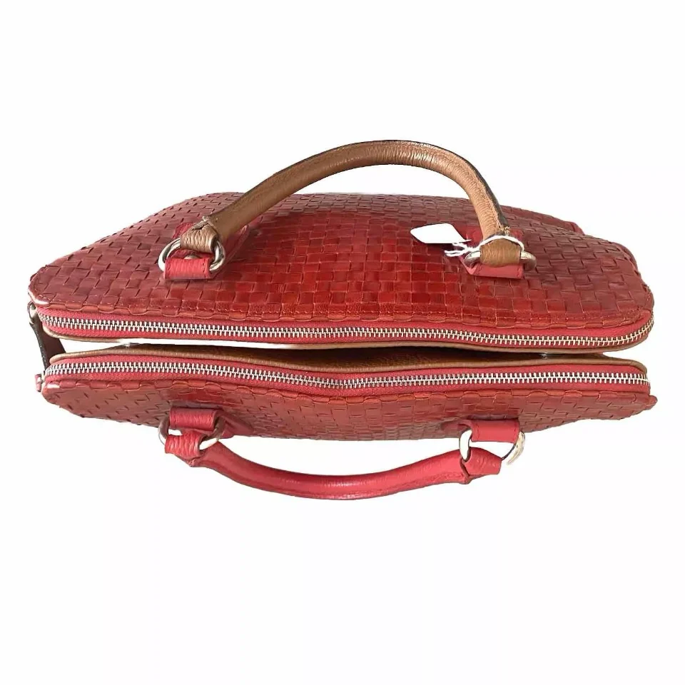 BORSA ARTIGIANALE VERA PELLE INTRECCIATA ROSSA - immagine 6
