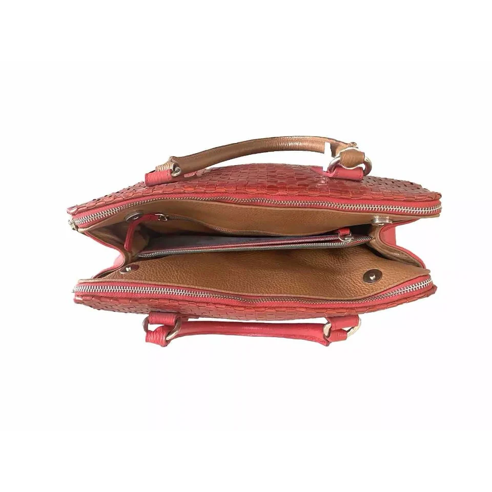 BORSA ARTIGIANALE VERA PELLE INTRECCIATA ROSSA - immagine 7