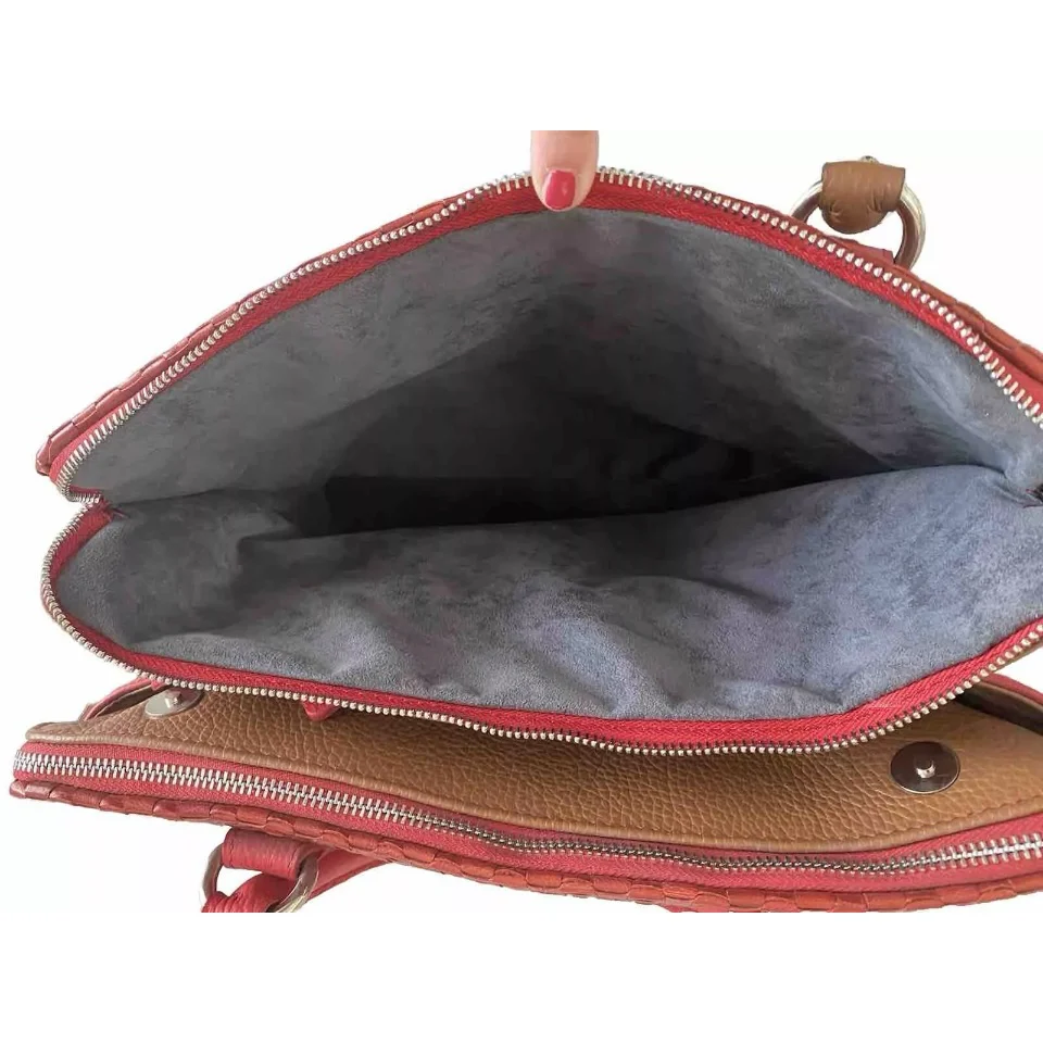 BORSA ARTIGIANALE VERA PELLE INTRECCIATA ROSSA - immagine 8