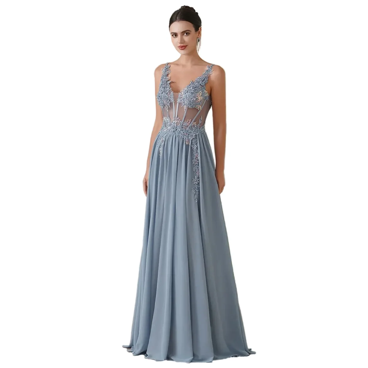 Abito Lungo Elegante da Sera Donna – Spacco con Spalline Sottili