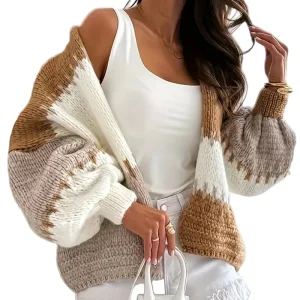 Cardigan donna autunno con scollo a V – Maglione / cardigan lungo in maglia leggera, stile loose eleganti
