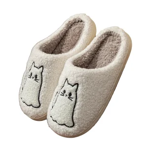 Ciabatte da casa donna – pelose con ricamo gatto, antiscivolo, perfette per inverno indoor cozy