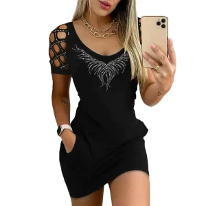 Mini Dress Bodycon Paillettes Donna – O‑Neck, Maniche Corte