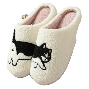Ciabatte indoor donna – con bassotto o gatto ricamato suola antiscivolo