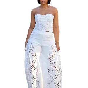 Set top strapless traforato + pantaloni – coordinato donna sexy senza spalline con design hollowed per look chic