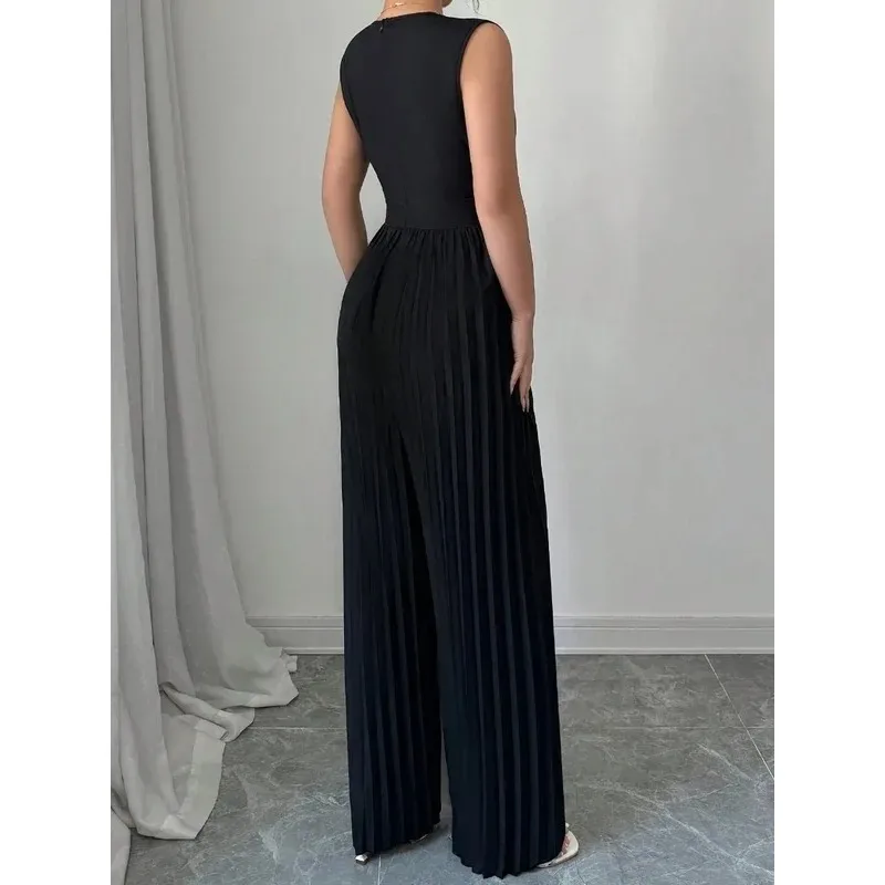 Jumpsuit Color Block da Donna – V-Neck, Vita Alta e Gamba Larga per Party ed Ufficio - immagine 3