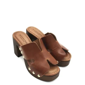 Sandalo zoccolo pelle donna Valery Cuoio - 8484 -