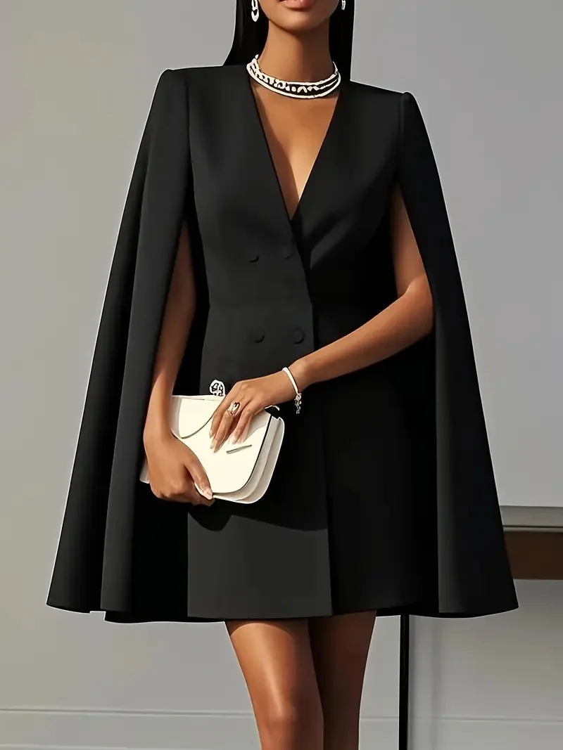 Giacca blazer abito donna elegante – doppio petto con maniche a mantella, stile cape dress per cerimonie - immagine 7