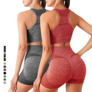 Set yoga seamless donna – top e shorts coordinati in tessuto tecnico ad alta performance
