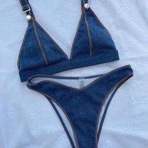 Bikini brasiliano effetto denim sgambato donna