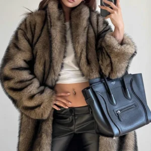 Cappotto lungo donna in pelo sintetico – pelliccia finta morbida, over-fit e lussuoso per inverno