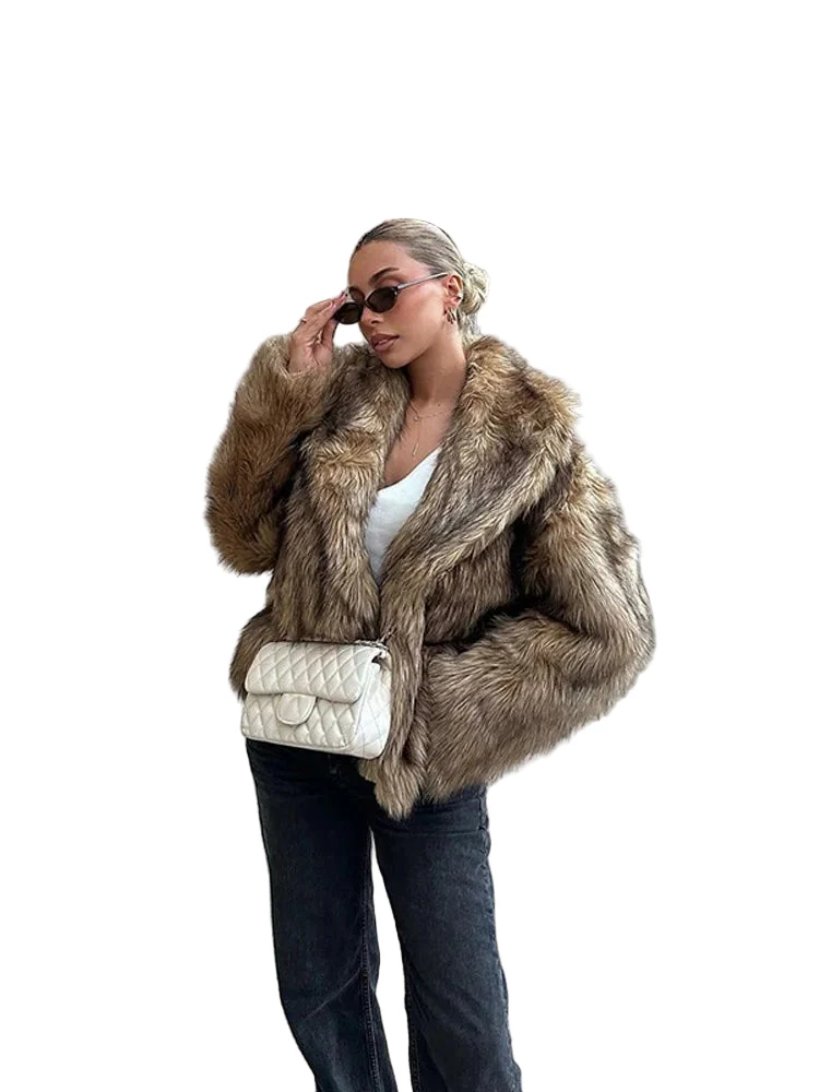Cappotto in pelliccia sintetica con colletto a revers per donna – Giacca lunga a maniche lunghe, stile casual elegante per l'inverno 2026 - immagine 2