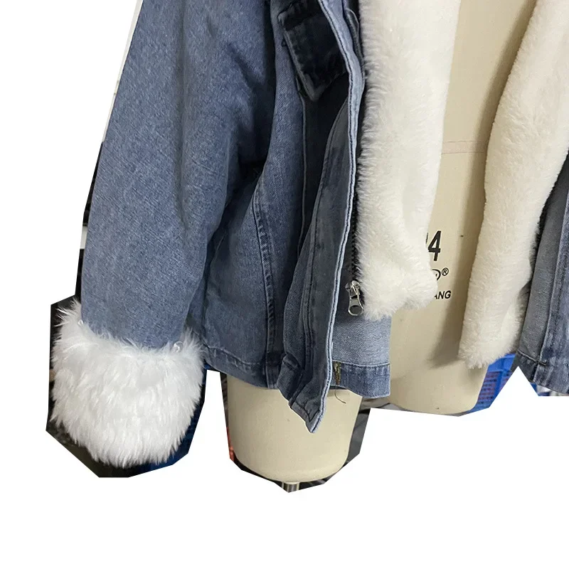 Giacca denim corta con collo in pelliccia sintetica donna – giubbotto fur collar trendy - immagine 8