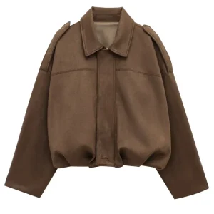Giacca Bomber Donna con Zip, Collo a Revers e Maniche Lunghe – Giubbotto Corto Stile High Street per Autunno/Inverno