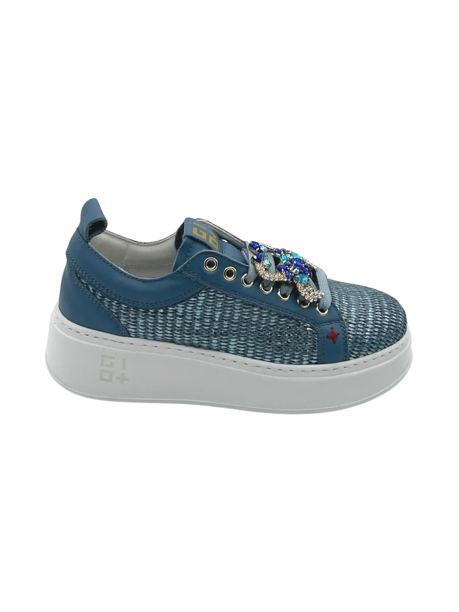 Sneakers pelle donna GIO+ Combi Raffia Jeans -PIA350 B- - immagine 3