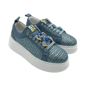 Sneakers pelle donna GIO+ Combi Raffia Jeans -PIA350 B-