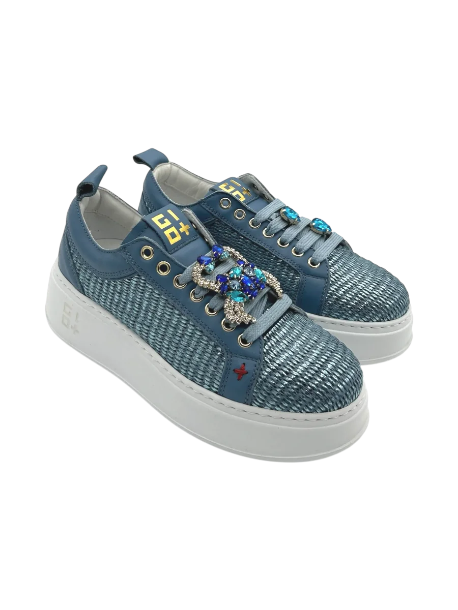 Sneakers pelle donna GIO+ Combi Raffia Jeans -PIA350 B- - immagine 2