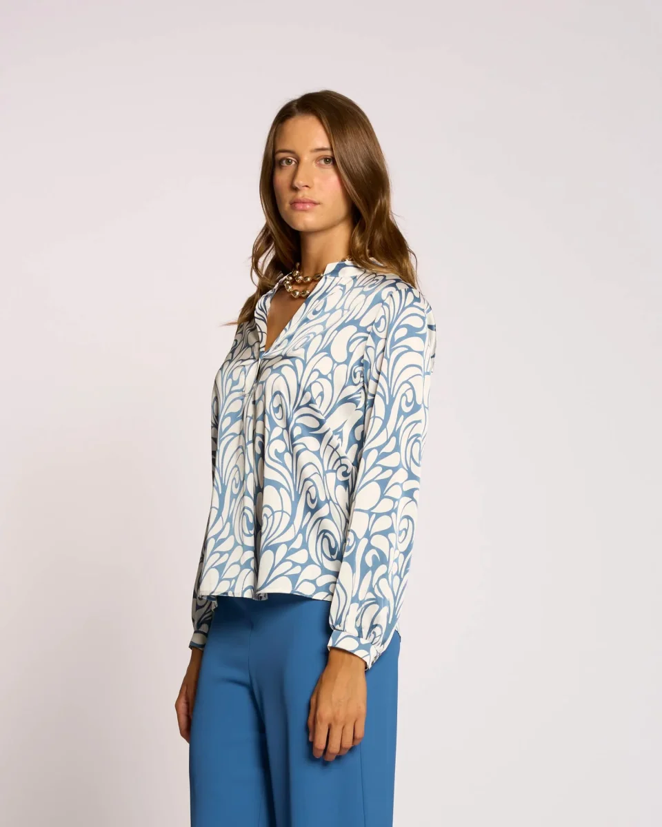 Camicia con maniche ampie e collo alla coreana - immagine 2
