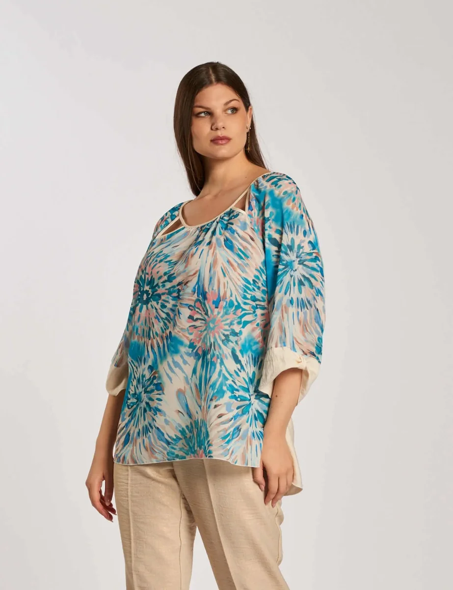 Casacca fantasia con oblo' e inserti curvy - immagine 3