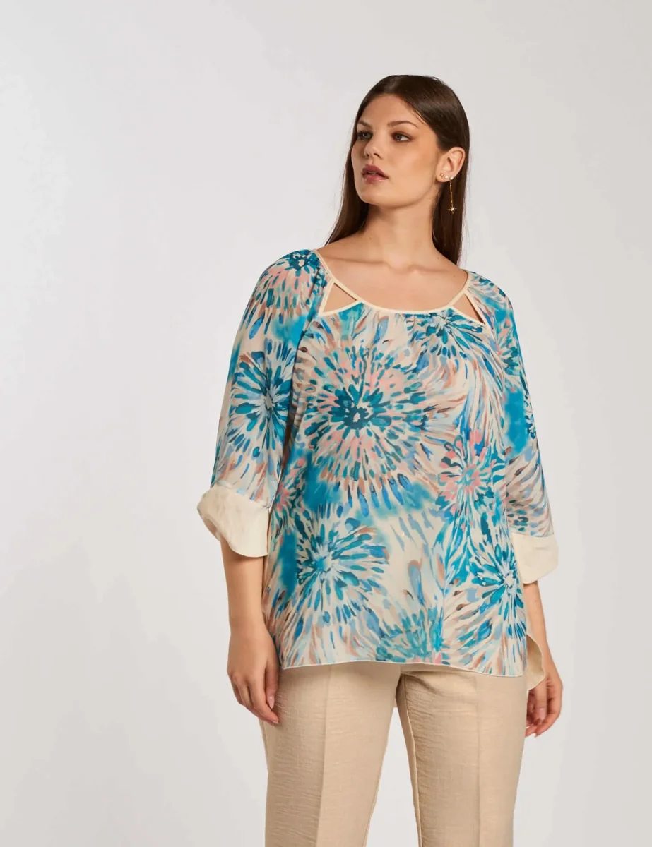 Casacca fantasia con oblo' e inserti curvy - immagine 4