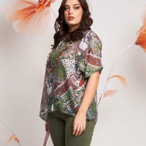 Casacca fantasia con pizzo e laccetto curvy