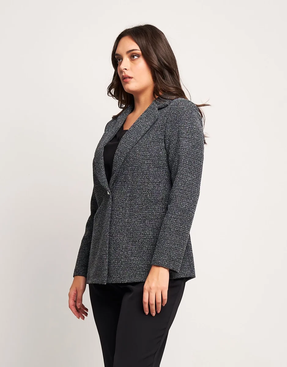 Giacca bouclé argento con bottone curvy - immagine 4