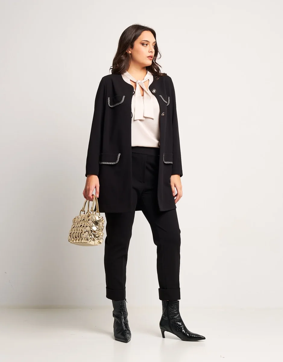 Giacca lunga con pattine bordate fantasia curvy - immagine 3