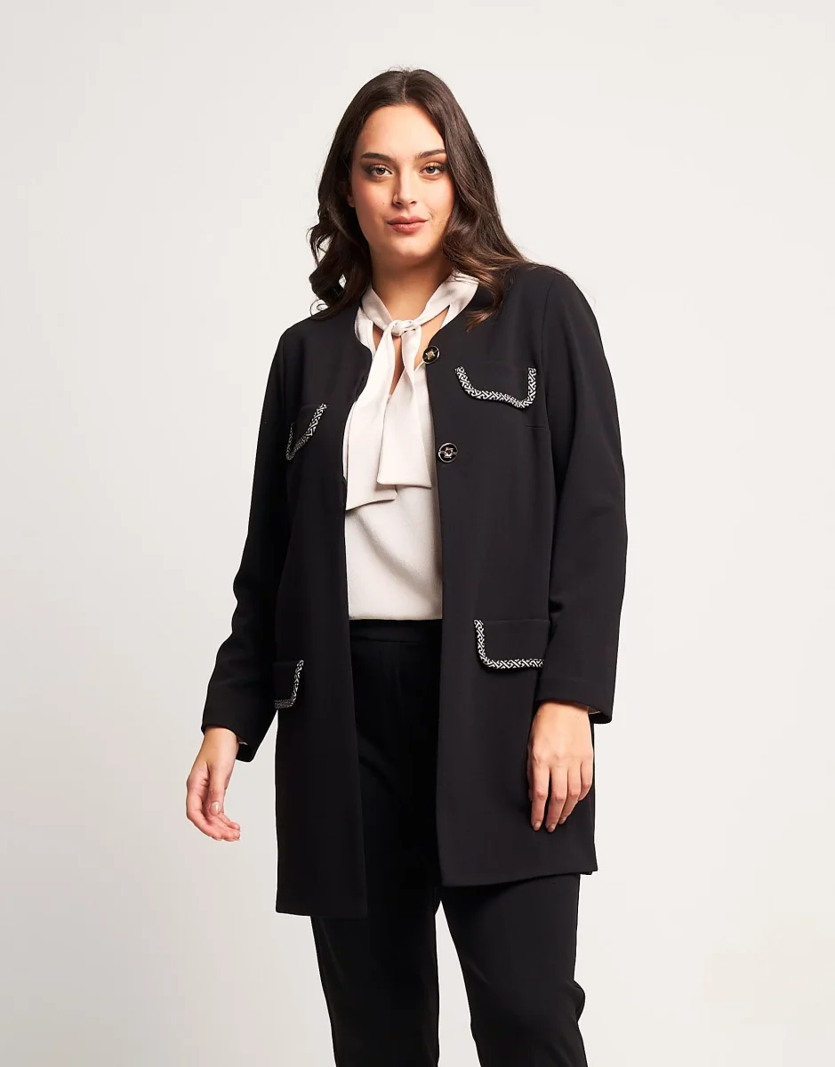 Giacca lunga con pattine bordate fantasia curvy