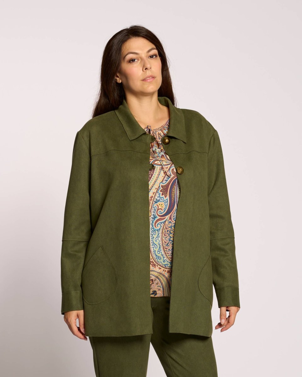 Giacca lunga con tasche e colletto curvy - immagine 2