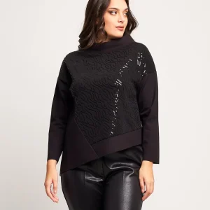 Maglia asimmetrica con ricamo in paillettes curvy
