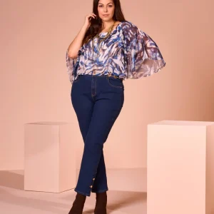 Ponchetto in georgette fantasia con dettagli in paillettes curvy