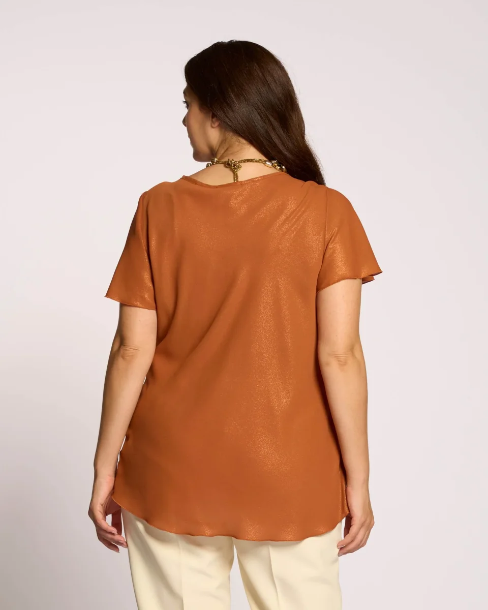 Top in georgette laminata con scollo a cappuccio curvy - immagine 5