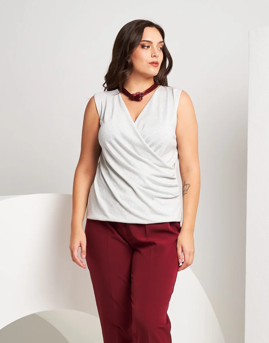Top incrociato in lurex curvy