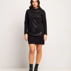 Vestito con collo a cratere e ricamo di paillettes curvy