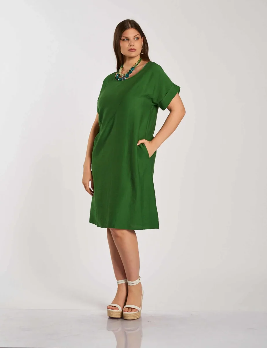 Vestito corto svasato con tasche - immagine 3