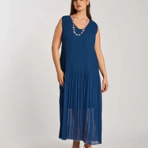 Vestito lungo in plissé con fodera